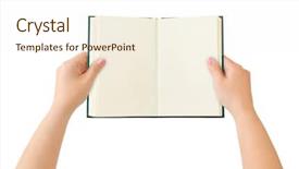  Presentation with book opening - Beautiful presentation featuring opened book in hands isolated backdrop and a cream colored foreground