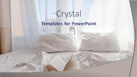  Presentation with light book - Audience pleasing PPT theme consisting of opened-book-laying-on-bed backdrop and a sky blue colored foreground