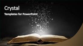  Presentation with old book - Presentation theme with opened book with characters flying background and a black colored foreground