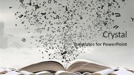 Presentation with open book spiral - Beautiful PPT theme featuring opened book with characters flying backdrop and a light gray colored foreground