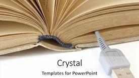  Presentation with cable - Audience pleasing PPT layouts consisting of opened book with usb cable backdrop and a white colored foreground