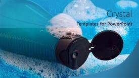  Presentation with water droplets - Theme consisting of opened-bottle-of-shampoo background and a  colored foreground