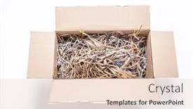  Presentation with recyclable - Beautiful PPT layouts featuring opened-cardboard-box-parcel backdrop and a lemonade colored foreground