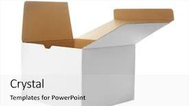  Presentation with warehouse cartoon - Amazing slides having opened cartoon box isolated backdrop and a light gray colored foreground