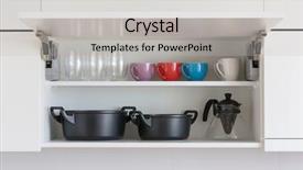  Presentation with earth inside an eye - Amazing slide deck having opened cupboard with kitchenware inside backdrop and a light gray colored foreground