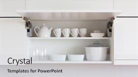  Presentation with inside ouut - Presentation theme having opened cupboard with kitchenware inside background and a light gray colored foreground