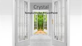  Presentation with environmental - Colorful slide set enhanced with opened door to green garden environmental business metaphor backdrop and a light gray colored foreground