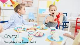  Presentation with 50th surprise birthday - Presentation theme enhanced with opened giftbox and saw unexpected background and a  colored foreground