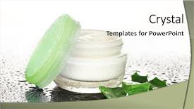  Presentation with water droplets - Amazing PPT theme having natural skincare products - opened glass jar of cream backdrop and a cream colored foreground