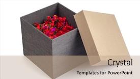  Presentation with gift - Cool new slide deck with opened hard paper gift box backdrop and a  colored foreground