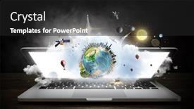  Presentation with laptop - PPT theme consisting of opened-laptop-device-mixed-media background and a dark gray colored foreground