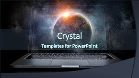  Presentation with storage device - Slides featuring opened laptop device background and a tawny brown colored foreground