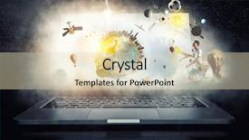  Presentation with laptop - Audience pleasing slides consisting of opened laptop device backdrop and a soft green colored foreground