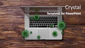  Presentation with molecules - Slides enhanced with opened-laptop-on-a-wooden background and a tawny brown colored foreground