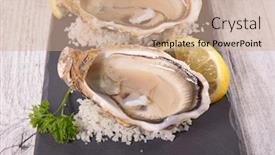  Presentation with oyster - Audience pleasing slide deck consisting of opened-oyster-and-lemon backdrop and a coral colored foreground