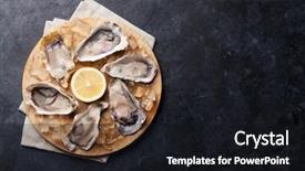  Presentation with oyster - Slide deck having opened oysters and lemon background and a wine colored foreground