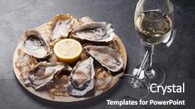  Presentation with lemon wine - Slide set featuring opened oysters ice and lemon background and a dark gray colored foreground