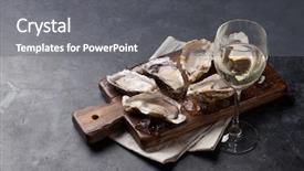  Presentation with oyster - Presentation enhanced with opened oysters ice on board background and a gray colored foreground