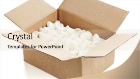  Presentation with peanuts - Amazing PPT theme having opened parcel filled with packing peanuts isolated backdrop and a lemonade colored foreground