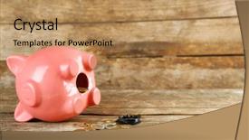  Presentation with piggy bank - Presentation design with opened piggy bank with coins background and a coral colored foreground