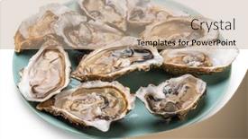  Presentation with blue food - PPT layouts having opened-raw-oysters-on-blue background and a coral colored foreground