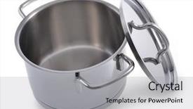  Presentation with stainless steel - Cool new presentation design with opened stainless steel pot isolated on white background backdrop and a light gray colored foreground