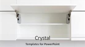  Presentation with kitchen cabinet - Slide set consisting of opened white kitchen cabinet background and a light gray colored foreground