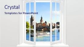  Presentation with czech republic - Amazing PPT theme having opened window and view on charles bridge and vltava river prague czech republic backdrop and a sky blue colored foreground