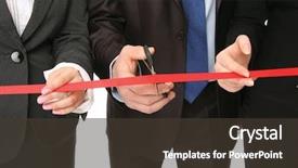  Presentation with ribbon cutting - Amazing slide set having opening ceremony - business people cutting a red backdrop and a tawny brown colored foreground