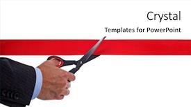  Presentation with cutting ceremony - Presentation theme having opening ceremony - businessman cutting a red ribbon background and a white colored foreground