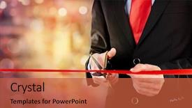  Presentation with ribbon cutting - Audience pleasing presentation consisting of opening ceremony - businessman cutting red ribbon backdrop and a red colored foreground