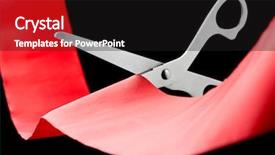  Presentation with cutting ribbon - PPT theme featuring opening ceremony - closeup of scissors cutting background and a black colored foreground