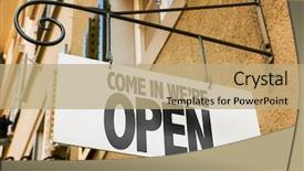  Presentation with opening ceremony - PPT theme consisting of opening ceremony - come in we're open sign background and a coral colored foreground