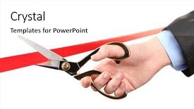  Presentation with ribbon cutting - PPT layouts having opening ceremony - cutting red ribbon isolated background and a white colored foreground