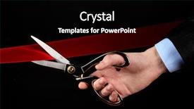  Presentation with ribbon cutting - PPT theme having opening ceremony - cutting red ribbon isolated background and a black colored foreground