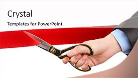  Presentation with cutting ribbon - Slide deck consisting of opening ceremony - cutting red ribbon isolated background and a pink colored foreground