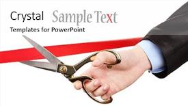  Presentation with ribbon cutting - Slide set having she has received a postal background and a gray colored foreground