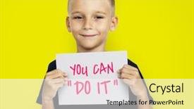  Presentation with ribbon cutting - Amazing PPT layouts having opening ceremony - man's hand cutting red ribbon backdrop and a white colored foreground