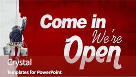  Presentation with facade - Beautiful theme featuring opening ceremony - painter hanging from building facade backdrop and a crimson colored foreground