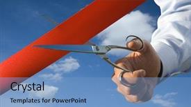  Presentation with cutting ceremony - Beautiful presentation featuring opening ceremony - red ribbon cutting backdrop and a light blue colored foreground