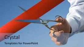  Presentation with opening ceremony - Slides featuring opening ceremony - red ribbon cutting background and a light blue colored foreground