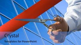  Presentation with cutting ceremony - Audience pleasing PPT theme consisting of opening ceremony - red ribbon cutting backdrop and a teal colored foreground