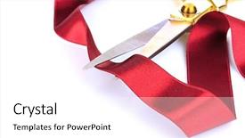  Presentation with satin - Slides consisting of opening ceremony - satin ribbon curled around scissors background and a white colored foreground