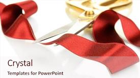  Presentation with satin - Colorful presentation enhanced with opening ceremony - satin ribbon curled around scissors backdrop and a sky blue colored foreground