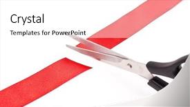  Presentation with opening ceremony - PPT theme having opening ceremony - scissors cutting red ribbon background and a white colored foreground
