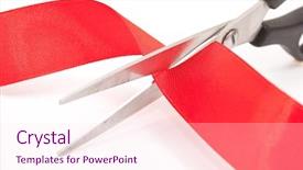  Presentation with opening ceremony - Theme consisting of opening ceremony - scissors cutting red ribbon background and a pink colored foreground