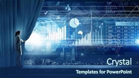  Presentation with curtain opening - PPT theme having opening curtain to present financial background and a ocean colored foreground