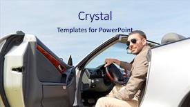 Presentation with road trip - Beautiful presentation theme featuring opening door of cabriolet car backdrop and a sky blue colored foreground