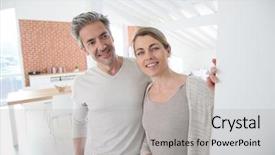  Presentation with broken home upset couple - PPT layouts enhanced with opening door of their home background and a light gray colored foreground