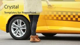  Presentation with taxi - Beautiful presentation theme featuring opening door of yellow taxi backdrop and a yellow colored foreground